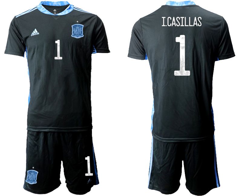Men 2021 World Cup National Spain black goalkeeper #1 Soccer Jerseys1